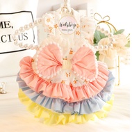 Women's Pet Dog Cat Dress with Floral Pattern, Ruffled Layered Ribbon BA008