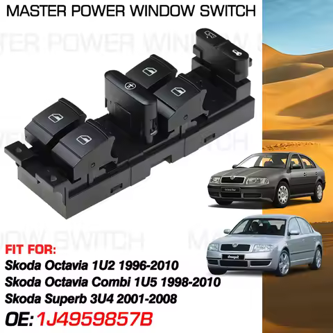 Car Power Window Master Switch Button 1J4959857B For Skoda Octavia 1U2 1U5 1996-2010 Skoda Superb 3U