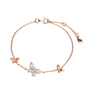 Merii สร้อยข้อมือเงินแท้ 925 ชุบโรสโกลด์ ประดับเพชร CZ ยาว 6 นิ้ว ดีไซน์รูปผีเสื้อ 3 ตัว : มินิมอล P