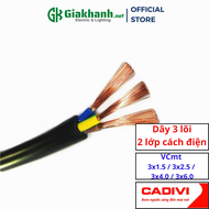 [bán theo mét] Dây Điện Mềm Tròn Bọc PVC 3 lõi 300/500V 2 Lớp Cách Điện Cadivi VCmt 3x1.5 3x2.5 3x4.