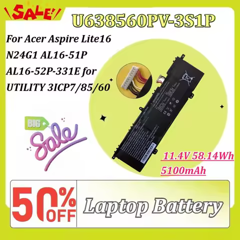 U638560PV-3S1P 11.4V 58.14Wh 5100mAh Laptop Battery for Acer Aspire Lite16 N24G1 AL16-51P AL16-52P-3