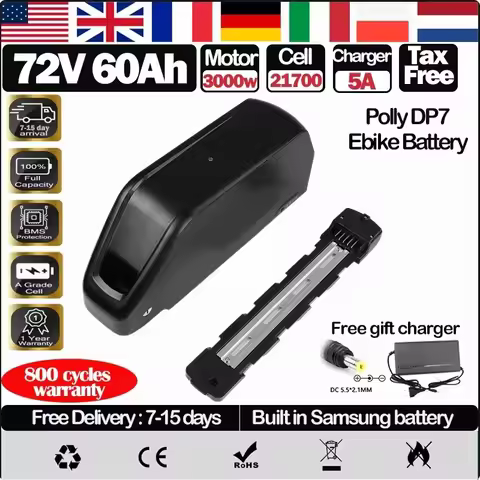 21700 72v60ah EBike Battery Downtube Polly 7 72v 30ah 40ah Electric Bicycle 50ah Scooter ithium batt