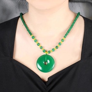 New natural jade emperor green Ping'an buckle, women's long sweater necklace