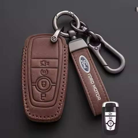Leather Car Remote Key Case Cover Bag Protection Shell For Ford Raptor F150 Explorer Mustang Fusion 
