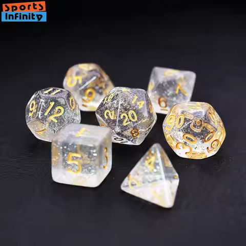 7 Pcs Clear Dice Set Gold Numbers of D4 D6 D8 D10 D% D12 D20 Polyhedral Dice for Table Games DND RPG