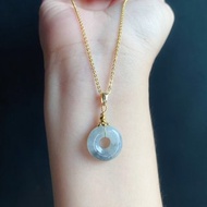 天然緬甸玉 翡翠 質細 灰冰烏雞水墨風 平安扣 設計款 項鍊 禮物