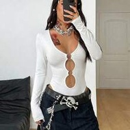 Women's Spring/Summer Streetwear Rave Outfit Music Festival Y2K Gyaru Cut Out Stretchy Grommet Eyele