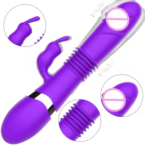 Silicone Telescopic Rabbit Vibrator - Thrusting G-Spot Clit Stimulator with 10 Modes Powerful Suctio