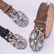 SOONA Bohemian Style Belt, Punk Hip Hop Leather Belt, Rock Skeleton Head Riveted Pants Bands Y2K Sty