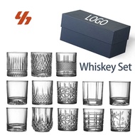 2pcs Embossed Whiskey Glass Set Glass Western Wine Beer Glass Wine Set Gift Box Whiskey Glass