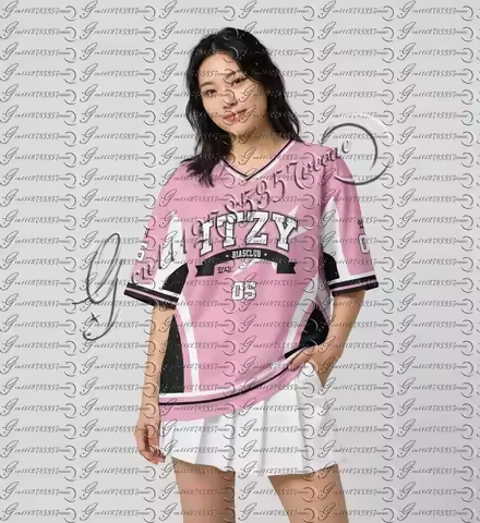 Cute Pink ITZY Yuna No.5 Print Sport Jersey Quick Dry Short Sleeve T-shirt Family Matching Parent Ki