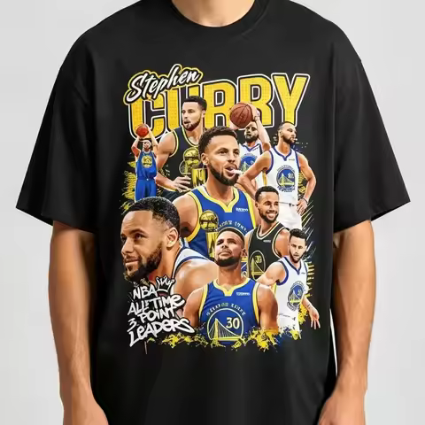 Stephen Curry Graphic T-Shirt, Basketball Player Photo Collage Tee, Vintage Sports Graphic Short Sle