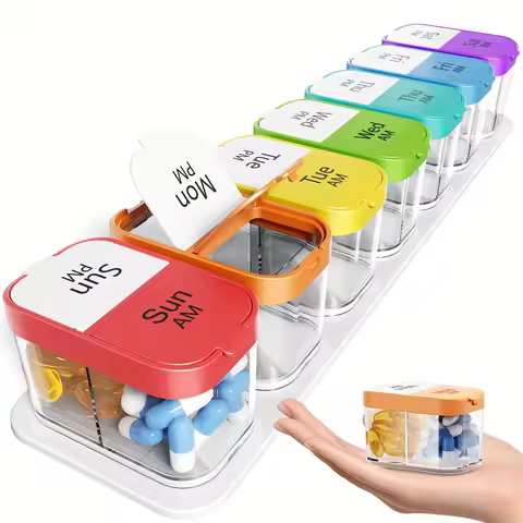 Extra Large Weekly Pill Organizer 2 Times A Day, Pill Box 7 Day Am Pm to Hold Daily Medicine Vitamin