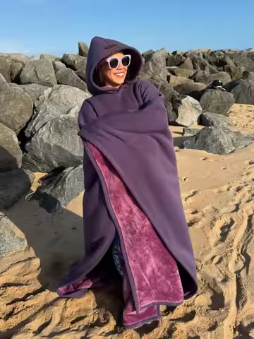 Casual Fleece Lined Oversize Hooded Cape Loungewear Women Soft Wearable Throw Plush Perfect Winter L