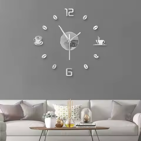 27inch Nordic Wall Clock Dining Restaurant Cafe Decorative Clocks Acrylic Mirror Wall Sticker Silent