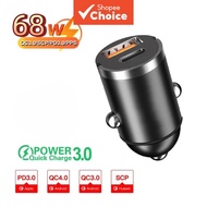 Mini Dual Ports 68W USB Car Charger Fast Charging Type-C Phone Adapter for iPhone Samsung