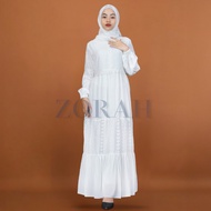 [ New] Zorah Gamis Putih Brokat Wanita Simple Elegan Busui &amp; Wudhu