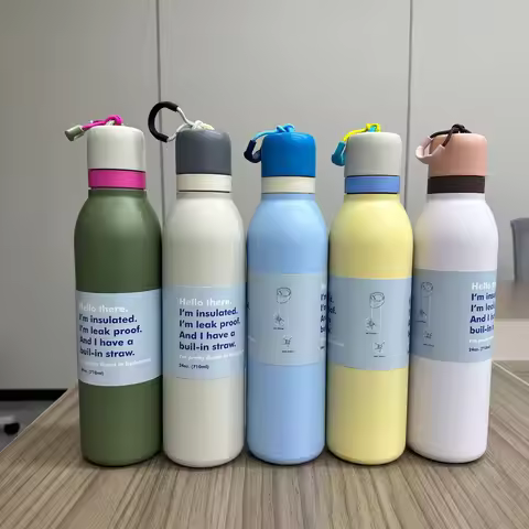 18oz/24oz Portable Travel Drink Vacuum Thermos Camping Stainless Steel Water Bottle With Handle