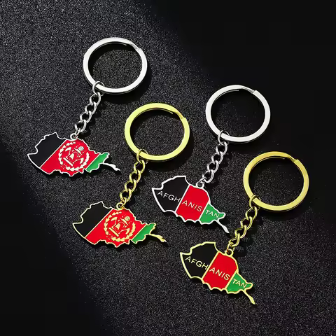 Fashion Afghanistan Map Flag Key Chain Stainless Steel Men Women Maps Keyring Jewelry Gift