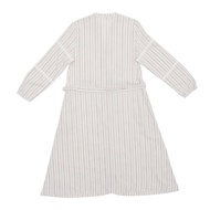 GIORDANO Women's Linen Cotton Dobby V Neck Long Sleeves Comfort Fit with Belt Dress (05465231) Dress