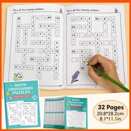 32 pages Math Multiplication & Division Crossword Puzzle Workbook Preschool Learning Math Training A
