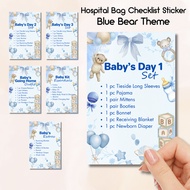 BLUE BEAR THEME - Hospital Bag Checklist Sticker for Ziplock