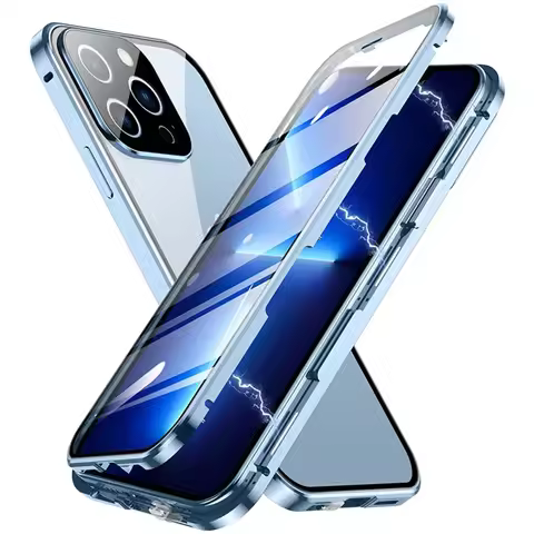 Double Sided Magnetic Adsorption Metal Bumper Glass Case for IPhone 11 13 14 15 Pro Max 12 XS XR X P