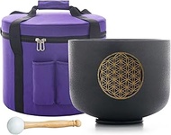 Hye-eun 528HZ 8 Inch C Note Flower of Life Crystal Singing Bowl, Sound Healing Black Crystal Bowl Me