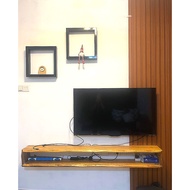 Natural Solid HardWood LiveEdge Curve Design Sky Floating Shelves TV Unit EnterTainment Wall Munted 