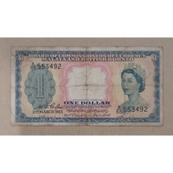 1 Dollar Old Banknote Malaya And British Borneo Queen Elizabeth.