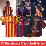 2013/14 FC Barcelona X Travis Scott 2000/01 Red S-4XL retro Sports T shirt Top Quality