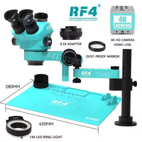 RF4 Trinocular Stereo Microscope Precise Locking Magnification Zoom ，360 ° Rotation Adjustable Swing