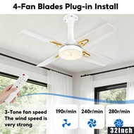 32 Inchs Ceiling Fan With Light Bulb（Include Light Bulb） DC Motor Small Ceiling Fan For Bedroom