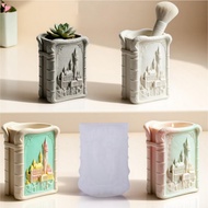 3D Castle Silhouette Book Shape Silicone Mold Concrete Flower Pot Mold For Candle Making, DIY Resin,