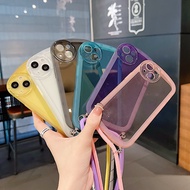 For IPhone 13 Pro Max Case for Iphone 13pro 12 Pro Max Crossbody Lanyard Rope Neck Shoulder Strap Phone Case for Iphone 13 12 Mini Candy Color Clear Soft Cover for Iphone 12pro