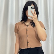 ELIZHA Dahye Top - Women's Polo Shirt - Korean Style Shirt - Women's Collared Shirt - Polo Shirt Top