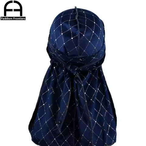 Premium Men's Shiny Velvet Durags Turban Hat Bandanas Headwear Men Striped DuRag Waves Caps Hair Acc