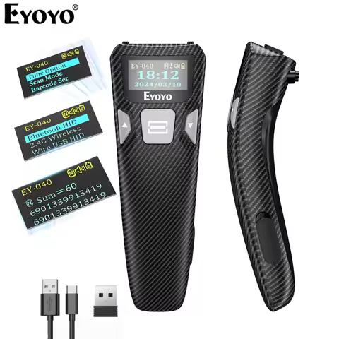 EYOYO Portable Bluetooth 1D Bar Code 2D QR Scanner with Digital Display Can Add Custom Prefix/Suffix