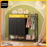 47inch Home Clothing Rack with 8 Drawers Dressing Table Hanging Rack with LED Light Strip and Power 
