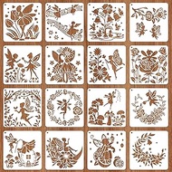 JSRQT Pack of 16 Fairy Stencils for Painting, Reusable Plastic Stencils Angel Elf Flower Stencils fo