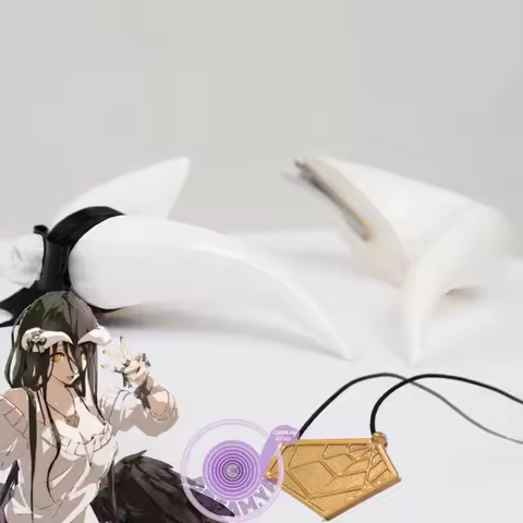 Anime Overlord Albedo Cosplay Horns with Bowknot Hair Clip Headwear Necklace Cosplay Prop Accessorie