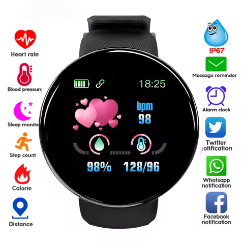 New Smart Watch Men Women Smart Bracelet LED D18 Smartwatch Waterproof Smart Touch Screen Bracelet r