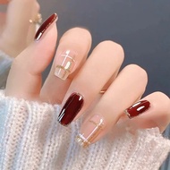 24Pcs Simple Red New Fake Nails with Glue DIY Art Design False Nails Wearable Nails Stylish Pattern 