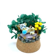 綠色花園-幼虎與紫鋰輝石/海藍寶珠-公仔/水晶/乾燥花玻璃罩擺設