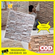 Wallpaper Dinding 3D 10 Lembar Motif Batu Bata Cream / Sticker 3D Dekoriasi Motif Batu Bata 70x77 cm