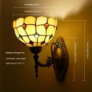 Wall Light Handmade Stained Glass Wall Lamp LED Wrought Iron Light for Bedroom Bedside Bathroom Mirr