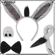 ARREBUL 4PCS Donkey Costume Set, Bow Tie Tail Nose Donkey Headband,  Funny Animal Donkey Ears Headba