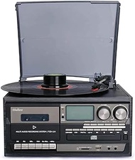 Vinyl Player Vintage, Three-speed Vinyl Phonograph Machine Modern Multifunction Tape Player CD Radio Remote Control Bluetooth USB Built-in Speaker Gramophone