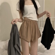 [Veee] Casual Shorts Pants Girls Five-Point Women a-Line Black Drawstring 5-Point Slimmer Look