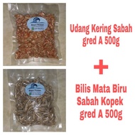 Bundle Jimat Ikan Bilis Mata Biru Sabah Kopek gred A (500g) + Udang Kering Sabah gred A (500g)